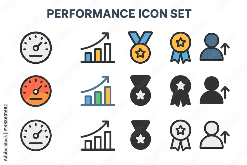 Aufkleber Set of performance icons representing achievements and progress tracked through various metrics and awards