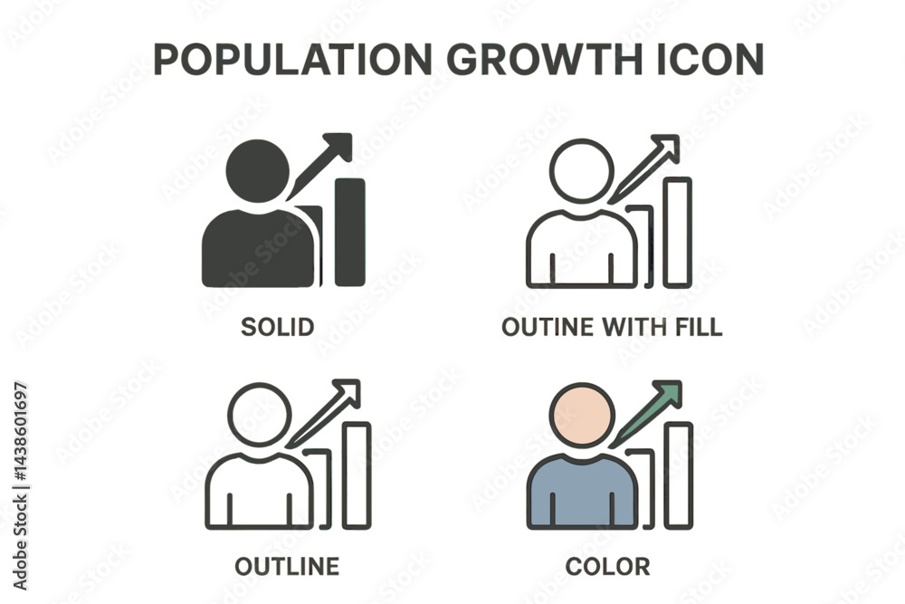 Aufkleber Population growth icons showcasing different styles for visual representation and data illustration in demographics