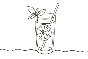 Refreshing beverage served in a glass with mint leaf and lemon slice against a simple background