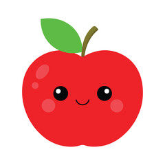 Cute red apple with smiling face vector illustration on white background