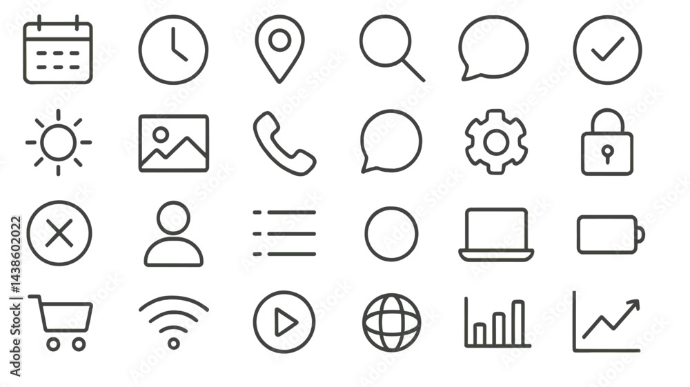 Aufkleber Collection of minimalist icons representing various concepts and activities for modern digital communication and planning