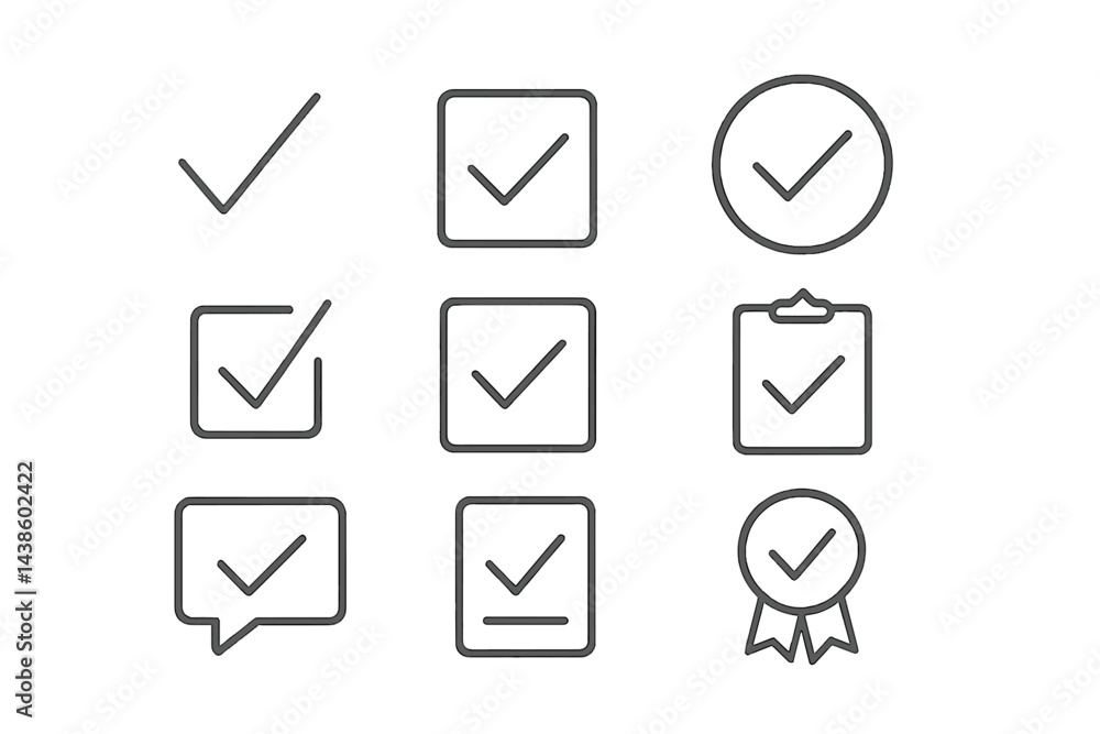 Poster Checklist icons representing completion, approval, and communication in various formats