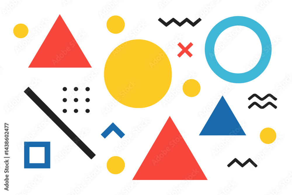 Poster colorful geometric shapes arranged in an abstract pattern showcasing creativity and design