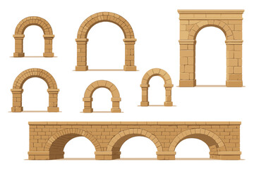 Various stone arch designs showcasing ancient architectural styles for creative projects and designs