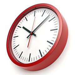 Simple Wall Clock With White Face, Black Hands and Red on White Background