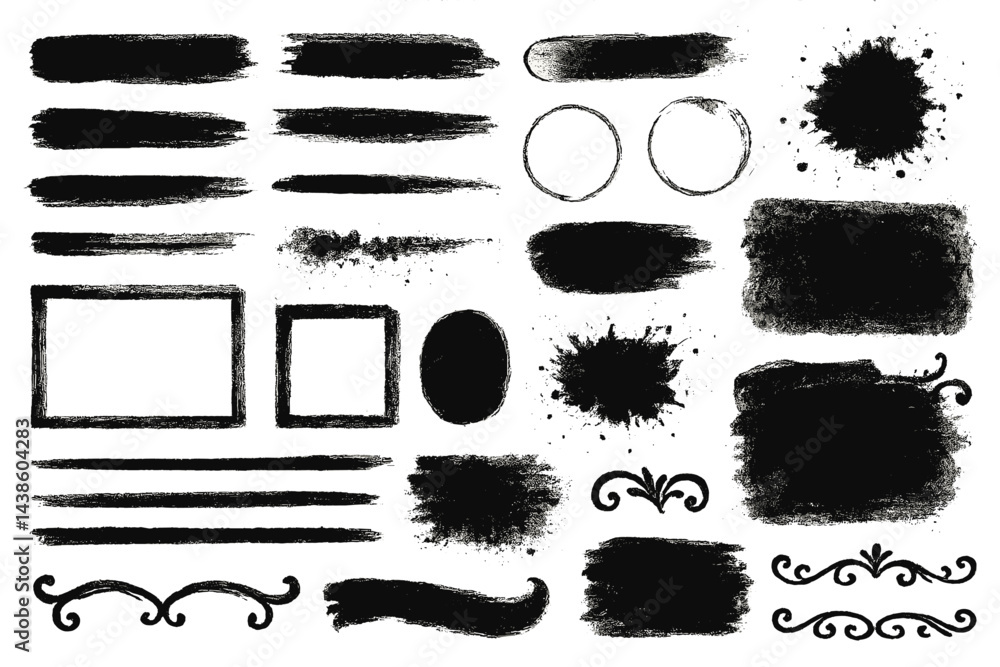 Poster various black brush strokes and design elements suitable for art projects and creative designs
