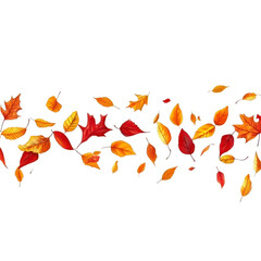 Colorful autumn leaves falling gently in an artistic arrangement on a white background