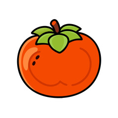 Illustration of a persimmon fruit, healthy food, fresh produce, organic, sweet, and delicious fruit with leaves