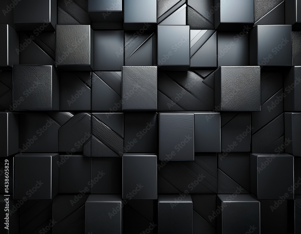 Poster dynamic black cubes come together to form a unique abstract pattern that highlights modern design