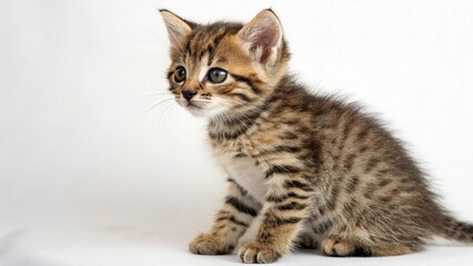 Adorable Tabby Kitten Sitting on White Background
