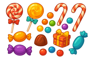 Colorful assortment of candies and sweets arranged playfully for a festive celebration