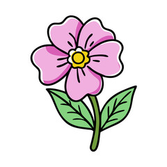 Illustration of a pink flower with green leaves vector art floral design botanical drawing blossom bloom