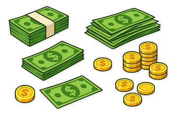 Bundles of cash and coins arranged in a visually appealing layout suitable for discussions on finance or budgeting