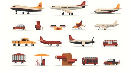 Professional set of flat icons in brown color scheme for versatile usage