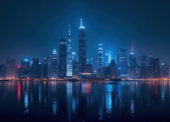 Fototapeta premium Night Lights of the Modern Metropolis: A Stunning Panorama of City Skyline at Night