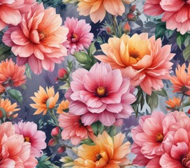 Obraz premium Vibrant watercolor blooms, lush petals, artistic style, illustration, colorful