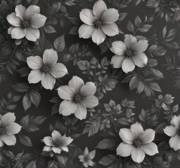 Fototapeta premium Subtle charcoal floral wallpaper Delicate blooms & leaves repeat seamlessly , twig, photography, delicate