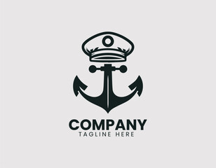 Fototapeta premium Classic White Captain Hat Anchor Emblem Vector Logo Design, Vintage White Captain Hat Anchor Logo