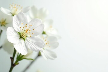 Obraz premium Delicate white blossoms against pure white backdrop, floral, bright, white background