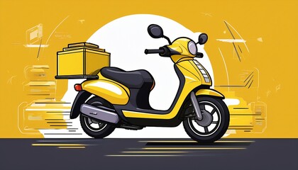 express scooter service bike delivery motor background yellow bag courier moped motorcycle food transportation motorbike deliver fast box ride vehicle