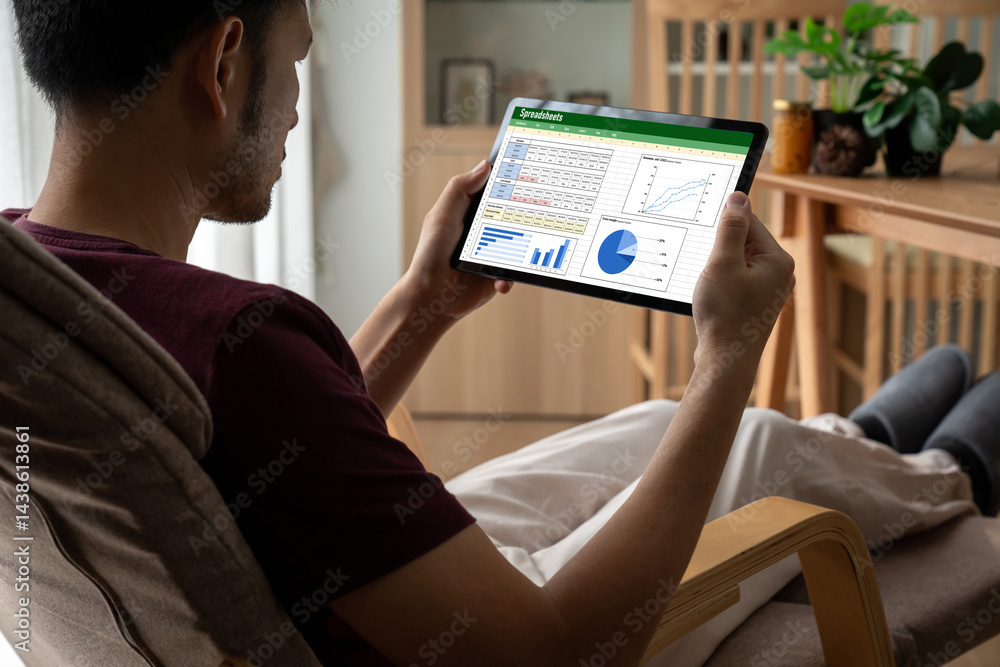 Poster spreadsheet document information financial startup concept. data and graphs in spreadsheet documents