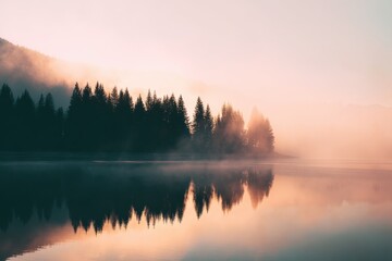 Misty Mountain Lake at Sunrise