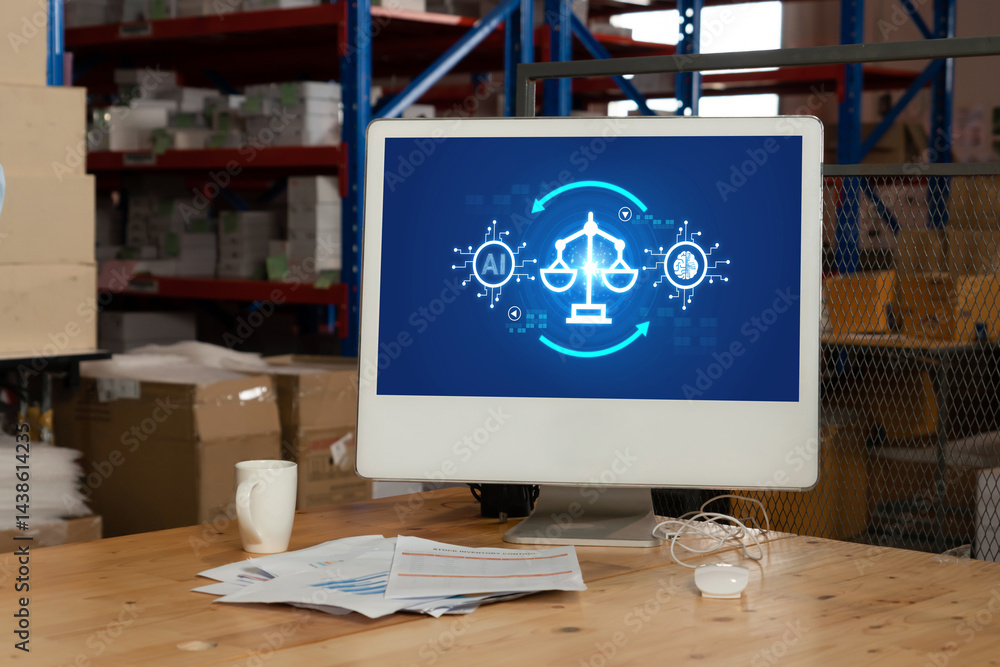 Poster ai ethics responsibility standard law and rules on computer screen provide report of ai ethic transp