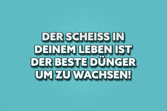 Der Scheiss in deinem Leben ist der beste Duenger um zu wachsen (The shit in your life is the best fertilizer to grow) - A turquoise banner illustration with white text.
