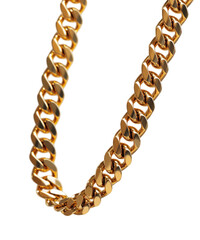 Obraz premium Mens Gold Chains Falling Midair Crisp Image isolated on a transparent backgroun