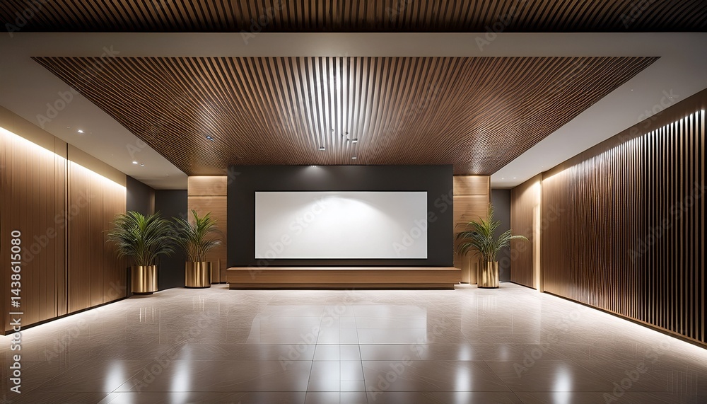 Poster minimal hotel lobby background with empty showcase board waiting to feature products or services for
