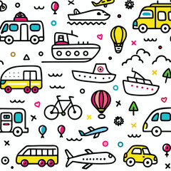 Colorful Transportation Doodle Pattern