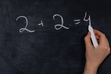 An Easy and Simple Arithmetic Problem Shown on a Classroom Chalkboard for Kids to Solve
