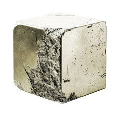 Natural Pyrite Cube Placed Flat Crisp Image  isolated on a transparent backgroun