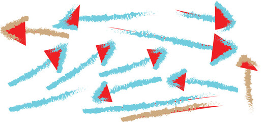 Fototapeta premium This vector illustration design features an abstract geometric pattern with colorful origami arrows, icons, and triangle shapes, creating a vibrant business art symbol set