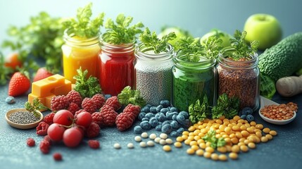 Isometric Illustration of Healthy Food Ingredients