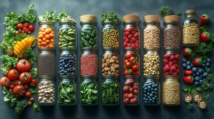 Isometric Illustration of Healthy Food Ingredients