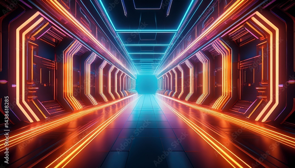 Poster futuristic neon corridor with vibrant light grids creating a captivating and dynamic atmosphere for 