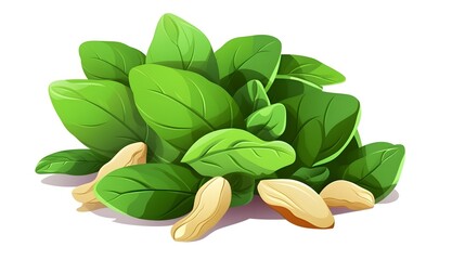 High-quality vector illustration of cashew nut kernels with green leaves for food industry
