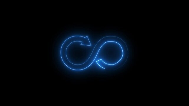 glowing neon infinty sign on black background. 4k motion graphic animation.