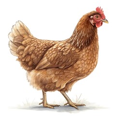 Fototapeta premium Full body brown chicken hen, realistic feathers, isolated on white background