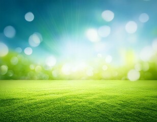 Obraz premium green spring bokeh background with sunny sky and blurry light do