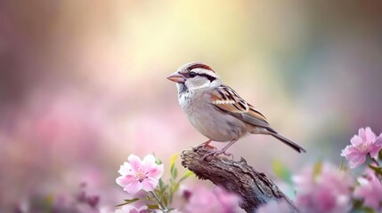 Serene Sparrow in Spring Blossom
