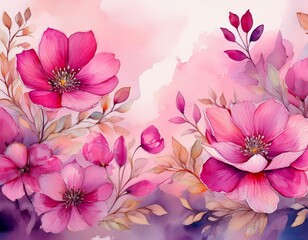 floral pink background watercolor flowers illustration