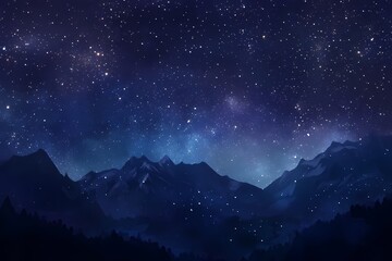 Serene Night in the Mountains Starry Sky over Majestic Peaks Dark Blue Hues and a Tranquil Atmosphere Digital Painting
