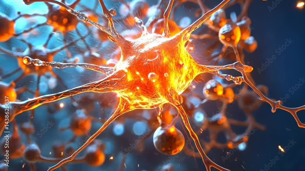 Poster Dynamic neuron activity: vibrant neural connections and synapse firing animation