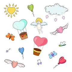 Love set. Cartoon illustrations with heart elements