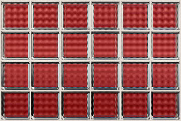 Red glass block wall for interior design. Aesthetic and modern shape of textured. Capturing abstract patterns and light distortion. Building assortment for home, bathroom and office.
