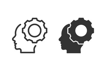 Human head with gear icon set. Represents the concept of thinking, problem solving, innovation, and mental processes.