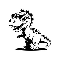 Cool Dinosaur Illustration: A cool and cheerful T-Rex, sporting trendy sunglasses and a winning grin, stands confidently, embodying the playful essence of prehistory in this playful digital art.