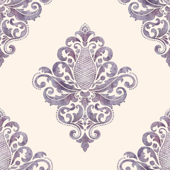 Watercolor damask seamless pattern element. Vintage classical old fashioned damask ornament, seamless texture for wallpapers, textile.